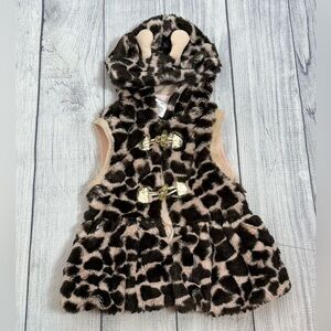 Little Lass Faux Fur Giraffe Hooded Vest girls 24M - Gold Toggle Closures